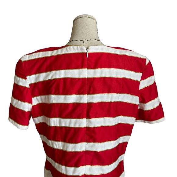 Vintage 80s Junnie Leigh Key Keyhole Red Gold Stripe Dress Novelty sz Large - Picture 7 of 13